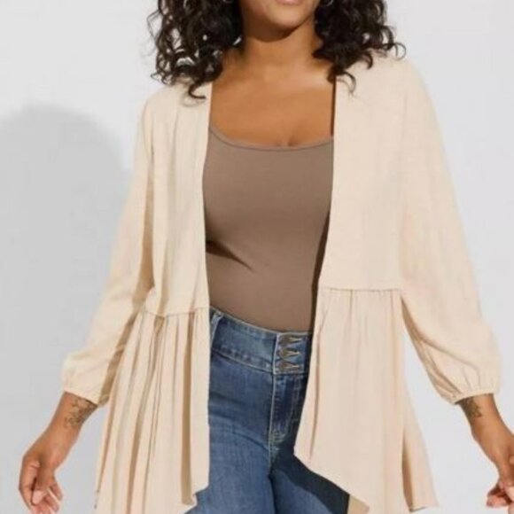 TORRID NWT Size Large 12 0 Hanky Hem Kimono Tan Mixed Media Cardigan Henley - Picture 1 of 9
